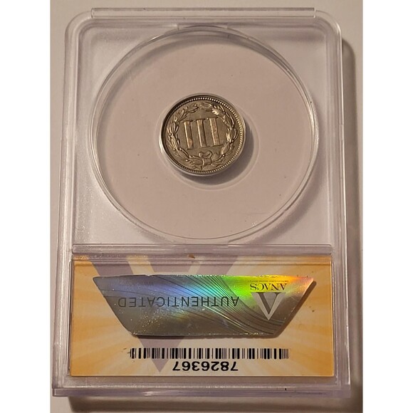 1868 Three Cent Nickel Clashed Dies (Error) AU50 ANACS - Picture 2 of 4